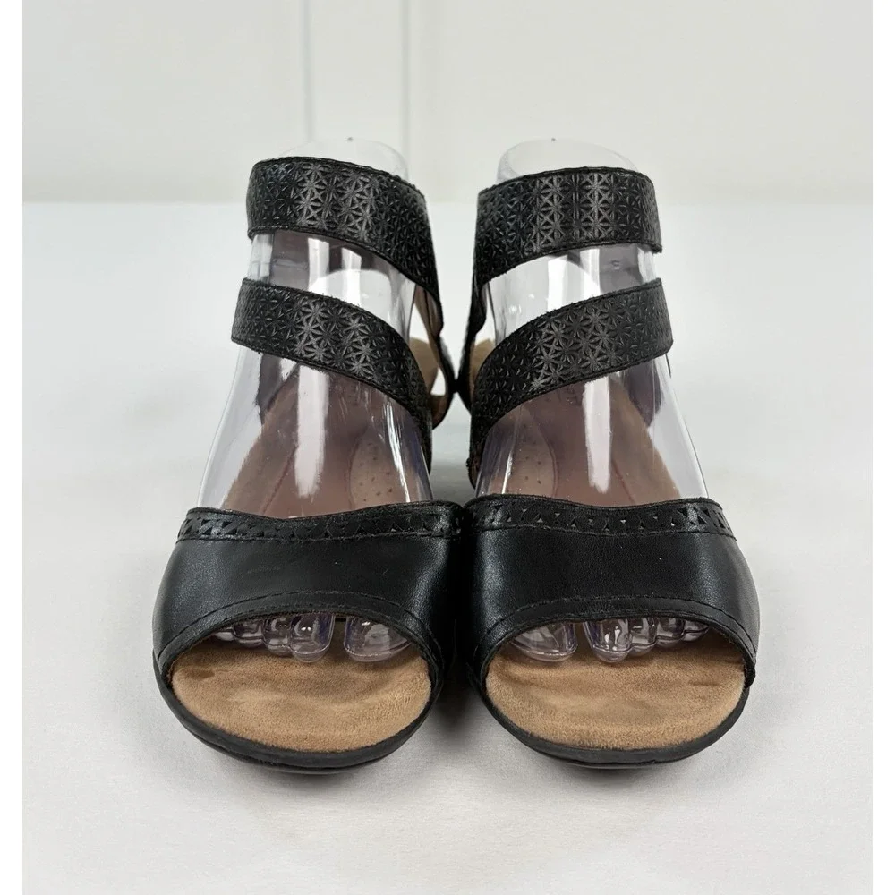 Cobb Hill Abbott Black Leather 2 Piece Cuff Comfort Sandal Heels Women's 7.5 M